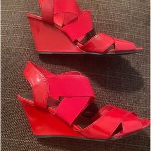 Red Strappy Wedge Sandals